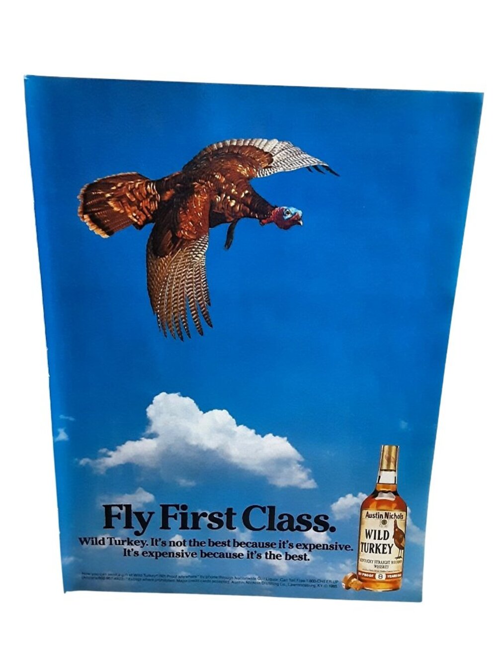 1986 Wild Turkey Bourbon Whiskey Vintage Print Ad Fly First Class Turkey